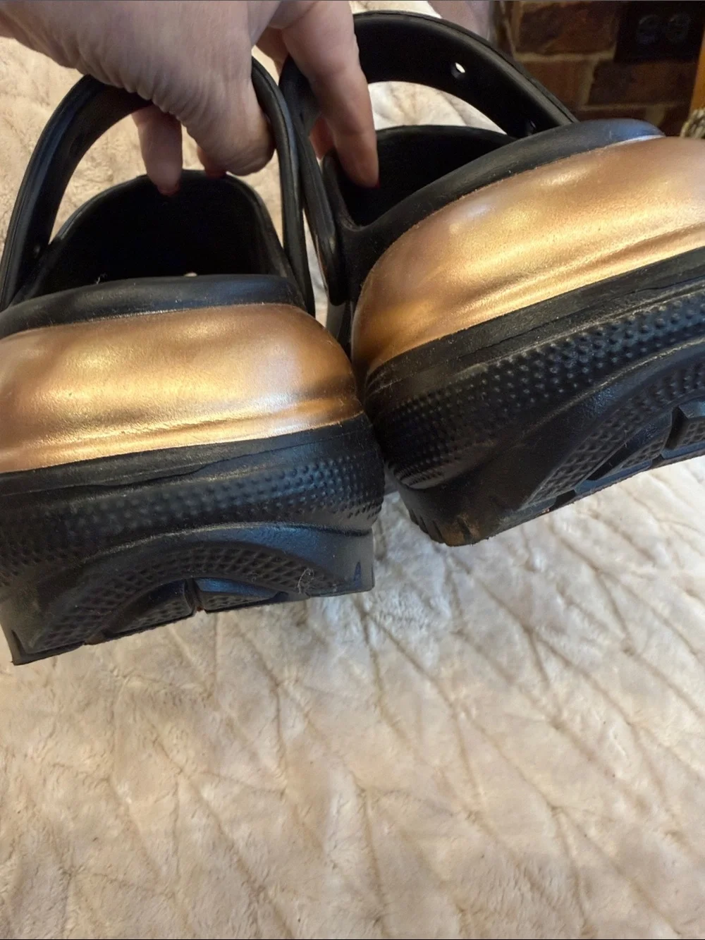 Women’s Black and Gold Clog Shoes - Comfortable Lightweight Slip-On
